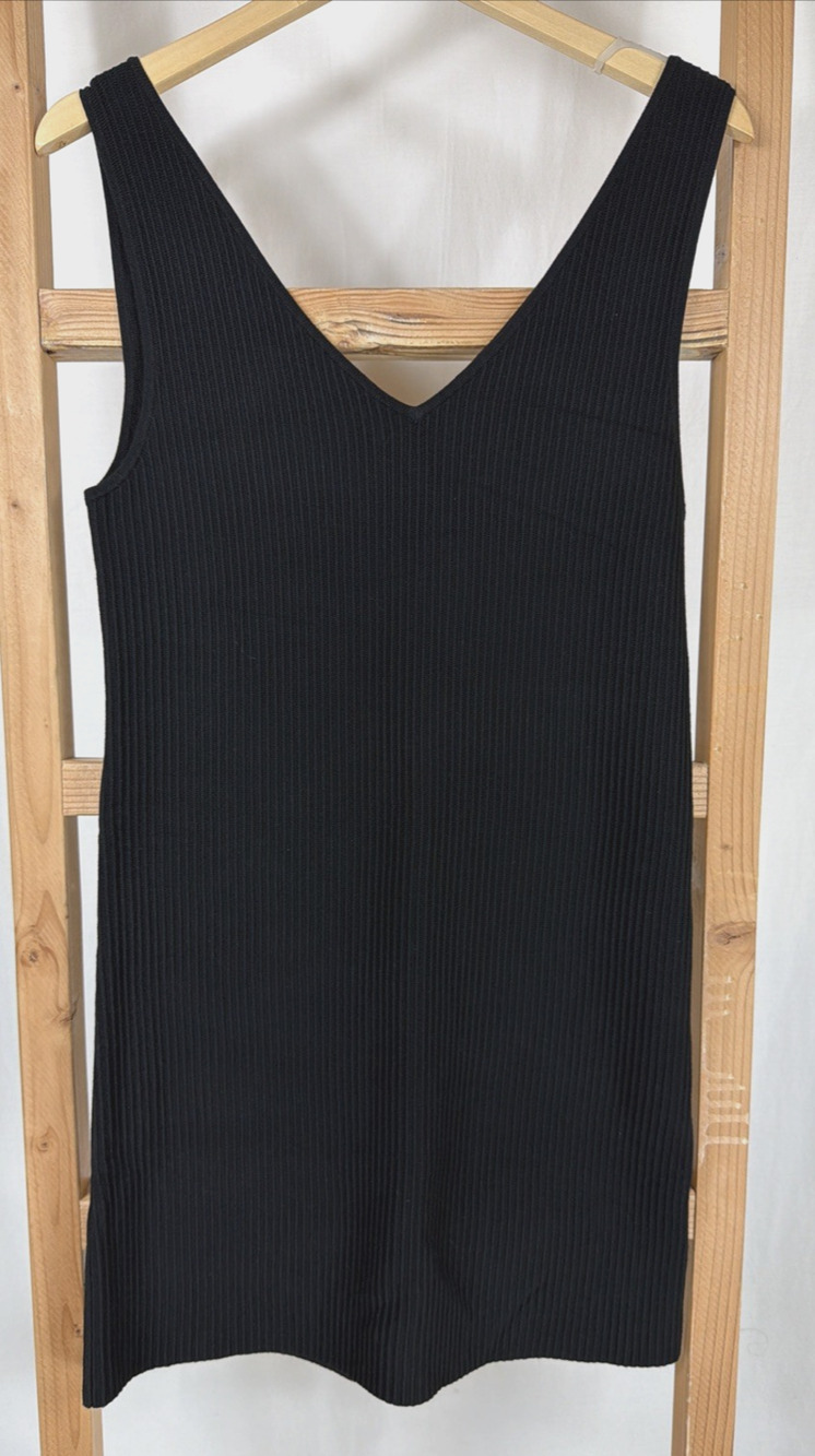 NWT Another Love Black Deep V-Neck Ribbed Midi Tank Dress Size L